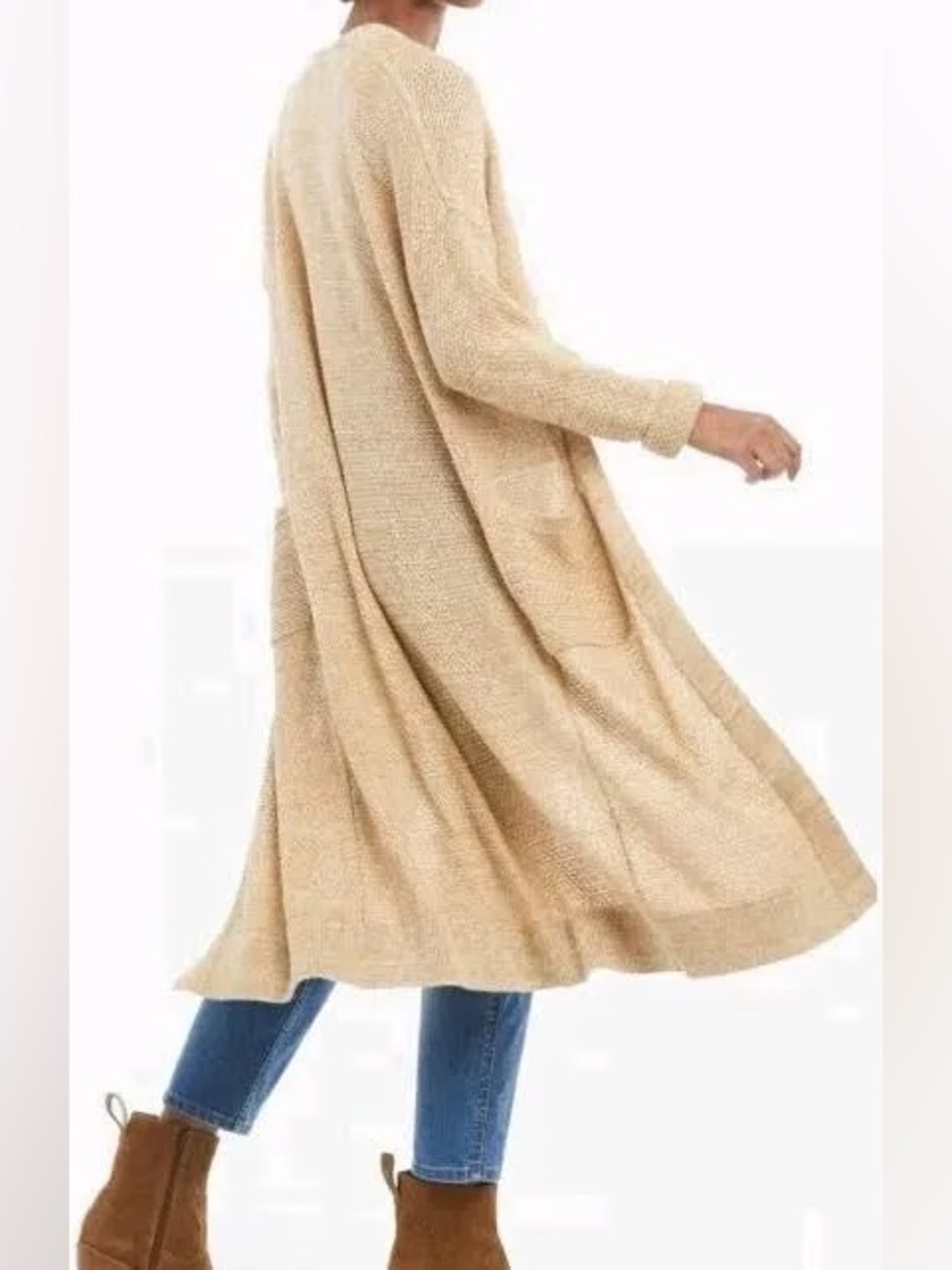 ABLE Neva 100% Organic Cotton long duster knit cardigan size S chic preppy boho